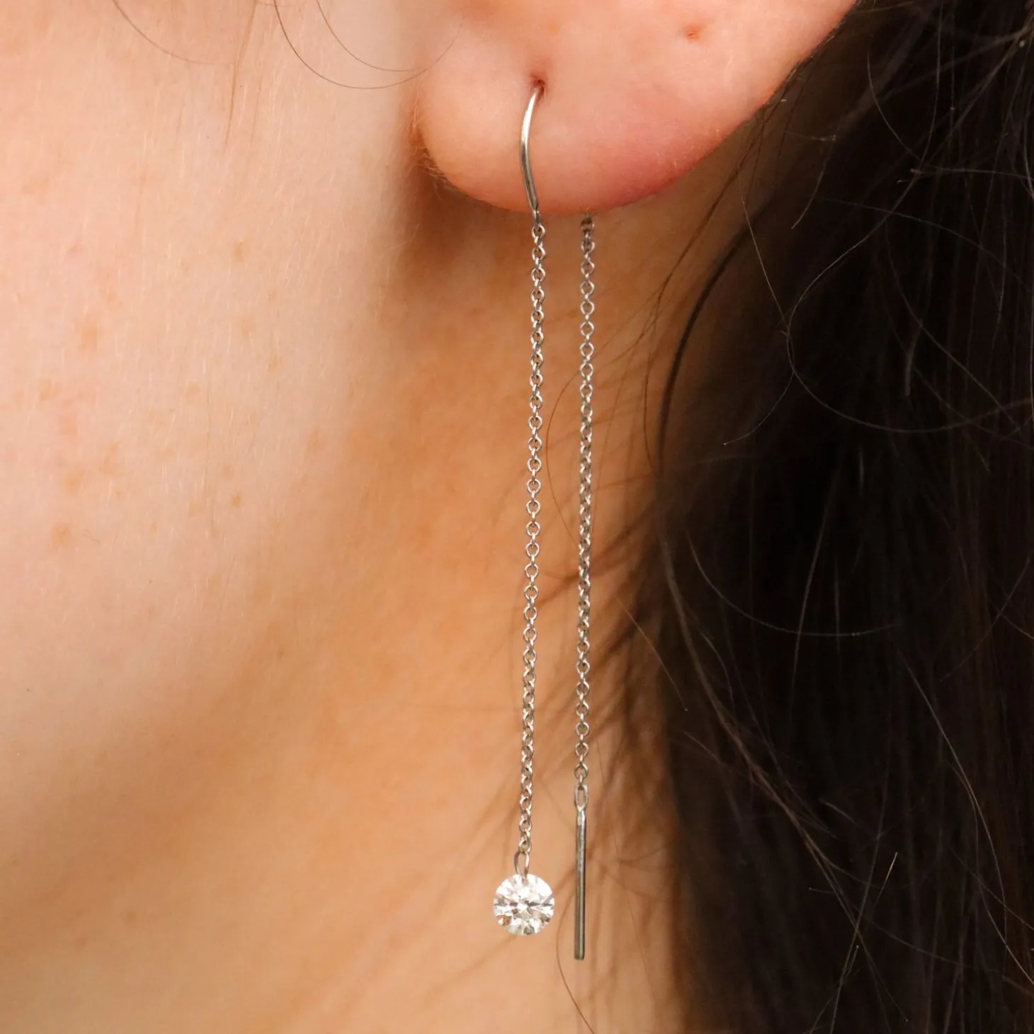 Aria - 18Ct Gold, 0.23Ct Drilled Diamond Threader Earrings (Pair)^The Alkemistry Shop