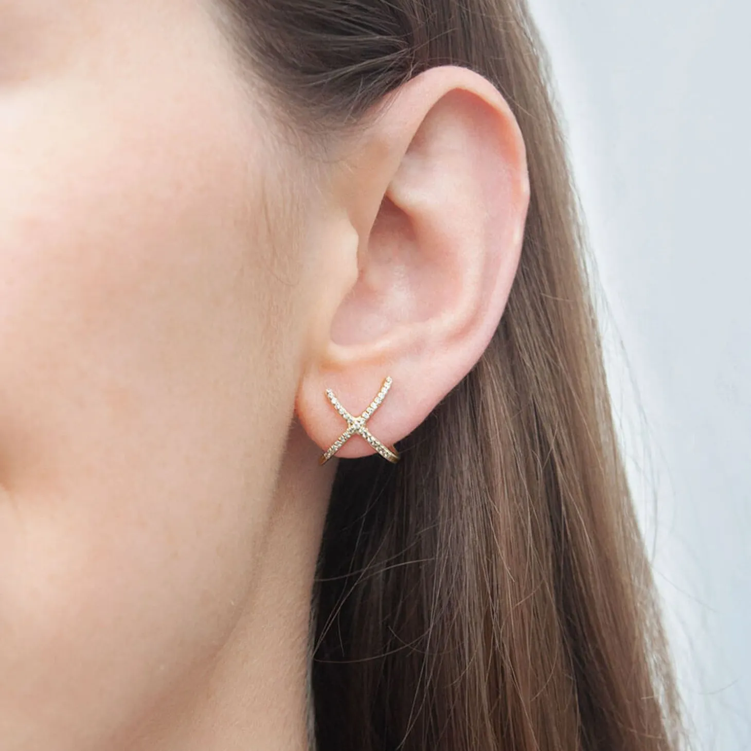 Aria - 18Ct Gold, Pave Diamond Crossover Earrings (Pair)^The Alkemistry Sale