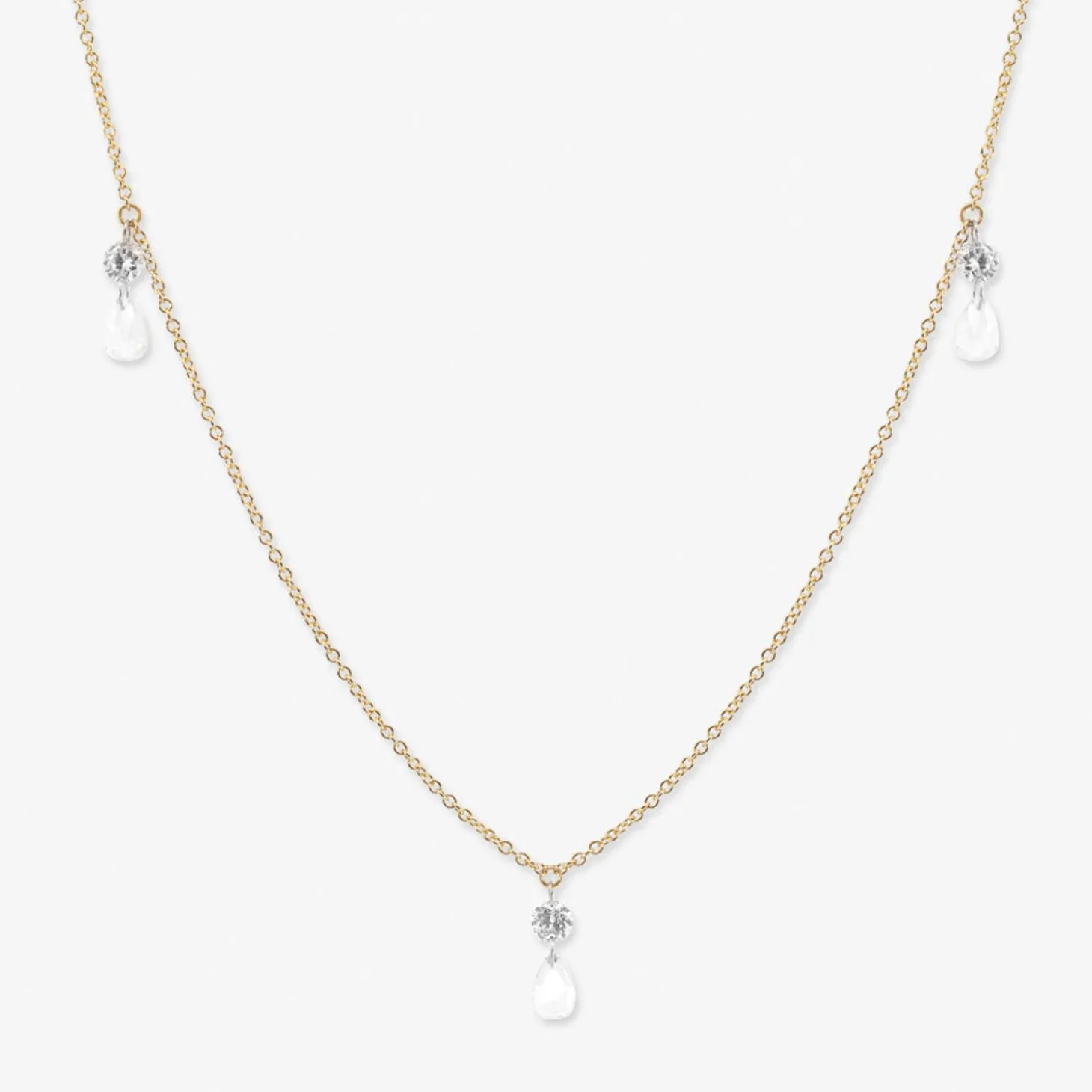 Aria - 18Ct Gold, Rose Cut & Brilliant Cut Diamond Triple Drop Necklace^The Alkemistry Clearance