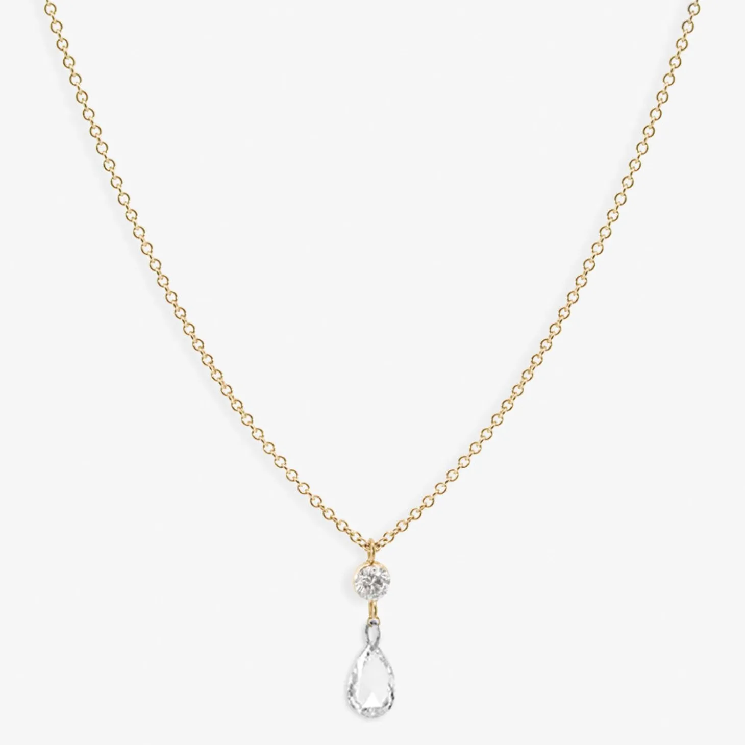Aria- 18Ct Gold, Rose And Brilliant Cut Pear Pendant Necklace^The Alkemistry Online