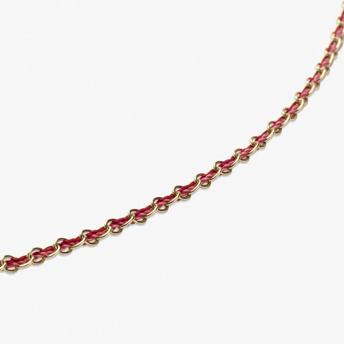 Auric - 18Ct Gold, 'Love' Pink & Garnet Woven Chain Necklace^The Alkemistry Outlet