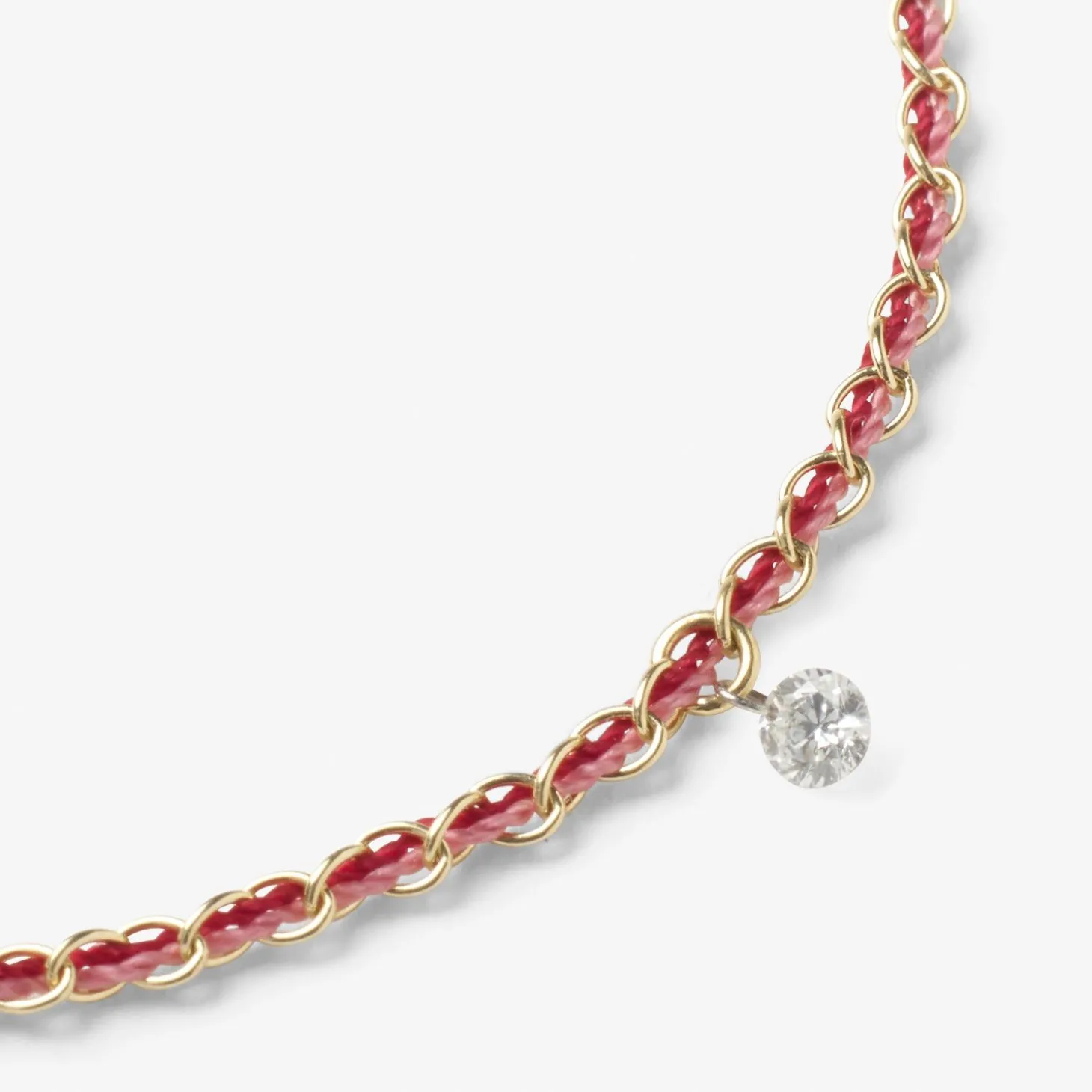 Auric - 18Ct Gold, 'Love' Pink & Garnet Woven Chain Diamond Bracelet^The Alkemistry Sale