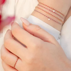 Auric - 18Ct Gold, 'Love' Pink & Garnet Woven Chain Bracelet^The Alkemistry Sale