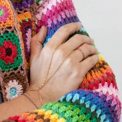Auric - 18Ct Gold, 'Love' Pink & Garnet Woven Chain Ring^The Alkemistry Outlet