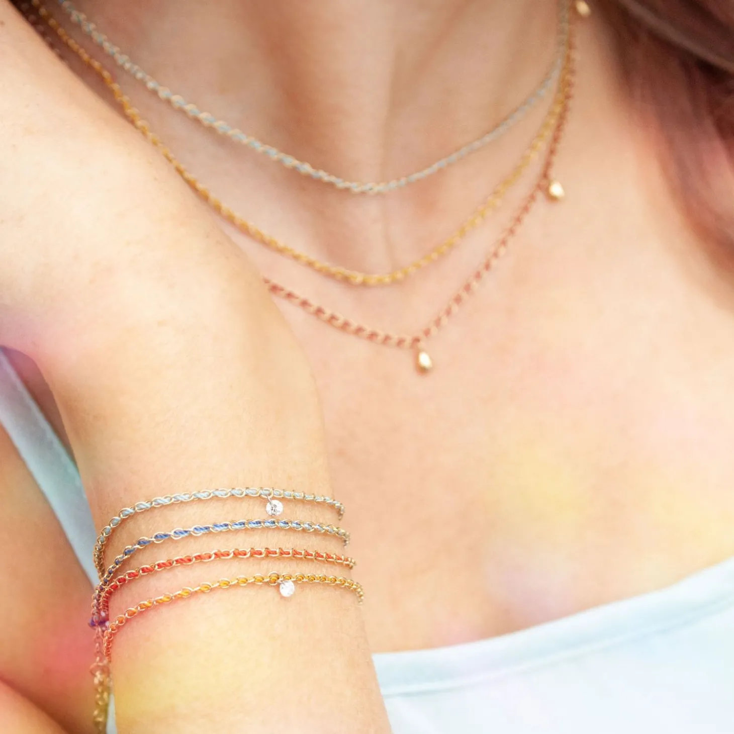 Auric - 18Ct Gold, 'Peace' Turquoise Woven Chain Diamond Bracelet^The Alkemistry New