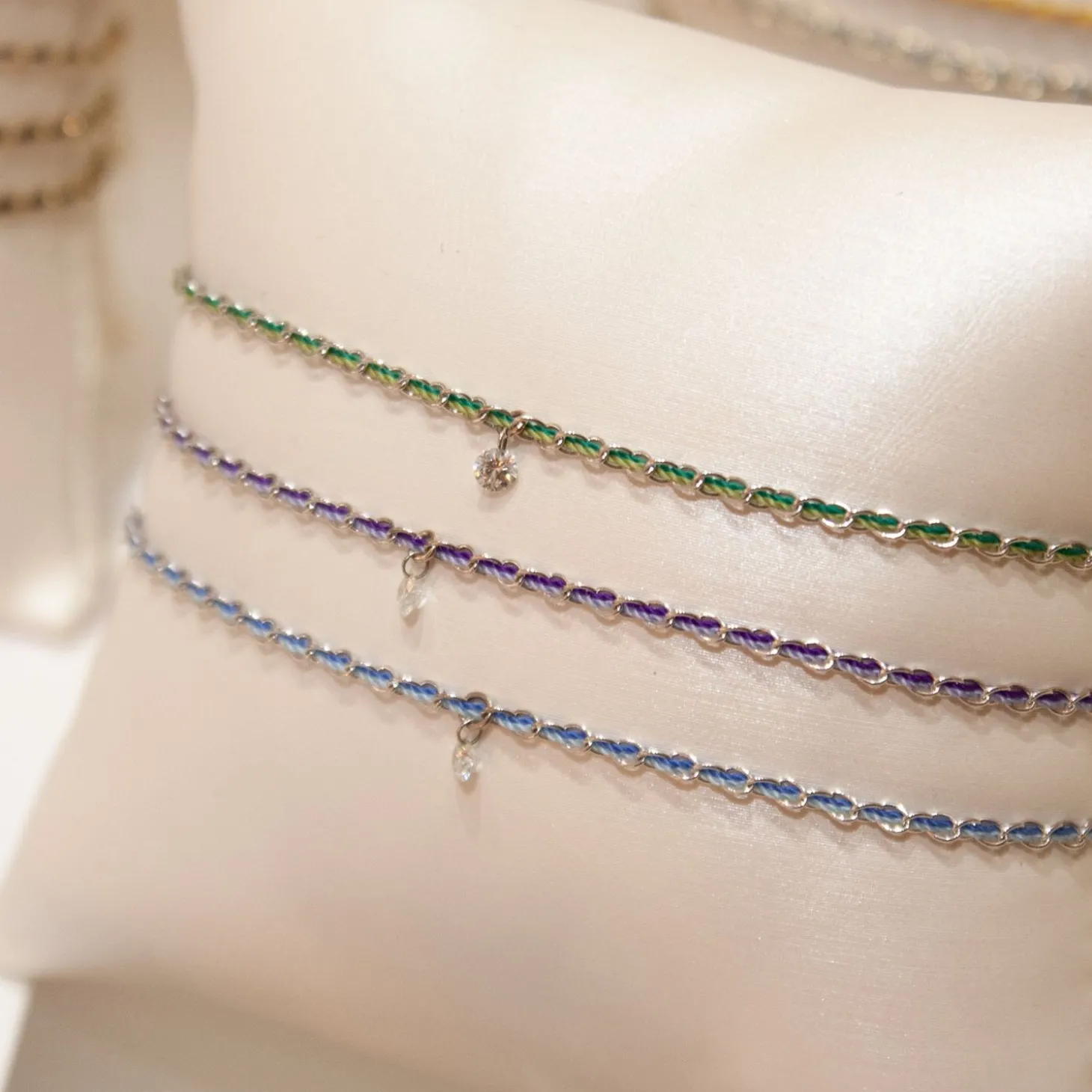 Auric - 18Ct Gold, 'Wisdom' Purple & Lilac Woven Chain Diamond Bracelet^The Alkemistry Store
