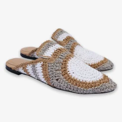 Auric - Grey, White & Beige, Woven Raffia Leather Slippers^The Alkemistry Flash Sale