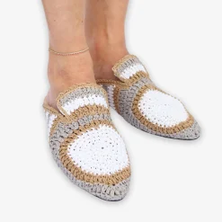 Auric - Grey, White & Beige, Woven Raffia Leather Slippers^The Alkemistry Flash Sale