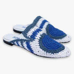 Auric - Navy, Blue & White, Woven Raffia Leather Slippers^The Alkemistry Hot
