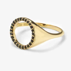 Black Magic - 18Ct Gold, Pave Black Diamond Circle Signet Ring^The Alkemistry Outlet