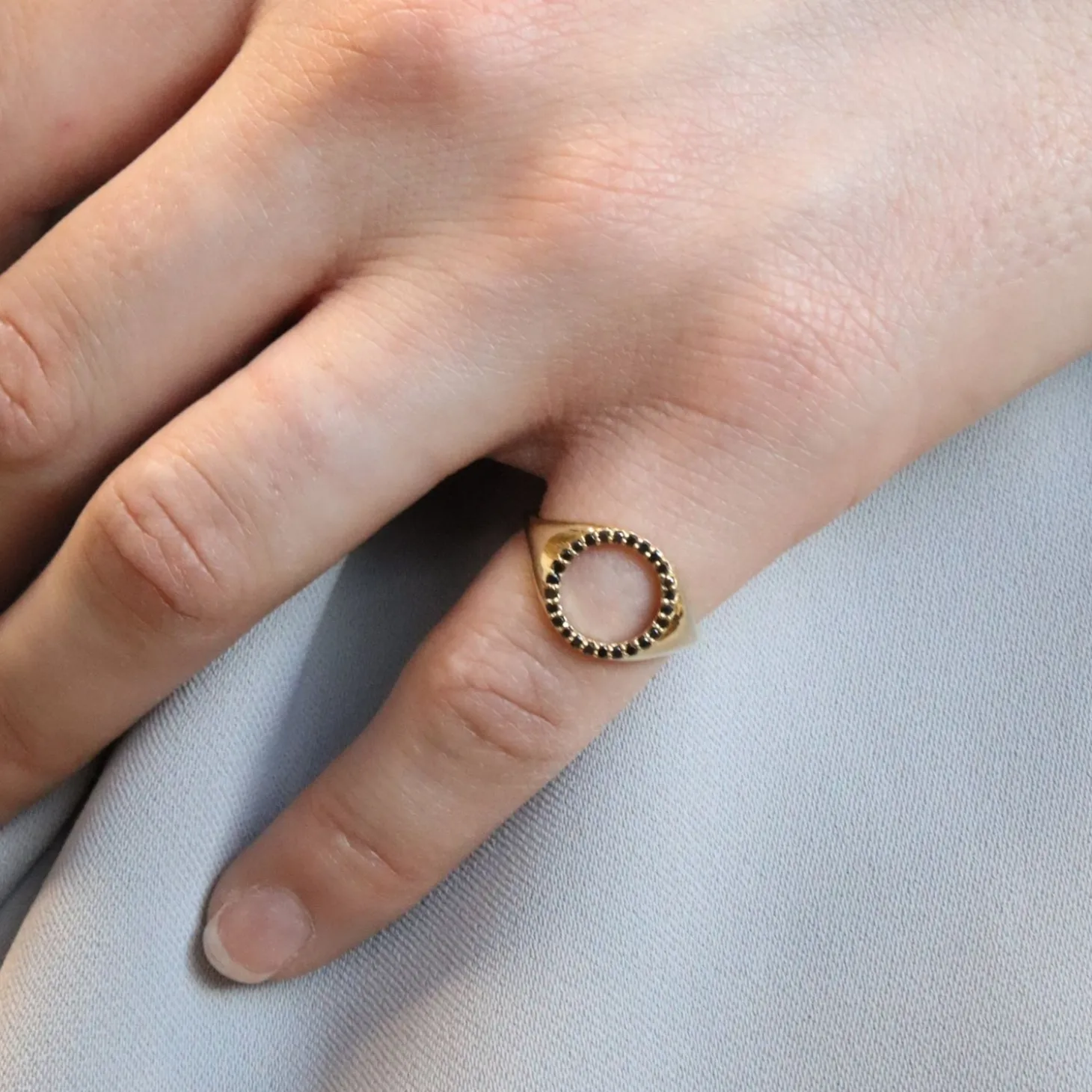 Black Magic - 18Ct Gold, Pave Black Diamond Circle Signet Ring^The Alkemistry Outlet