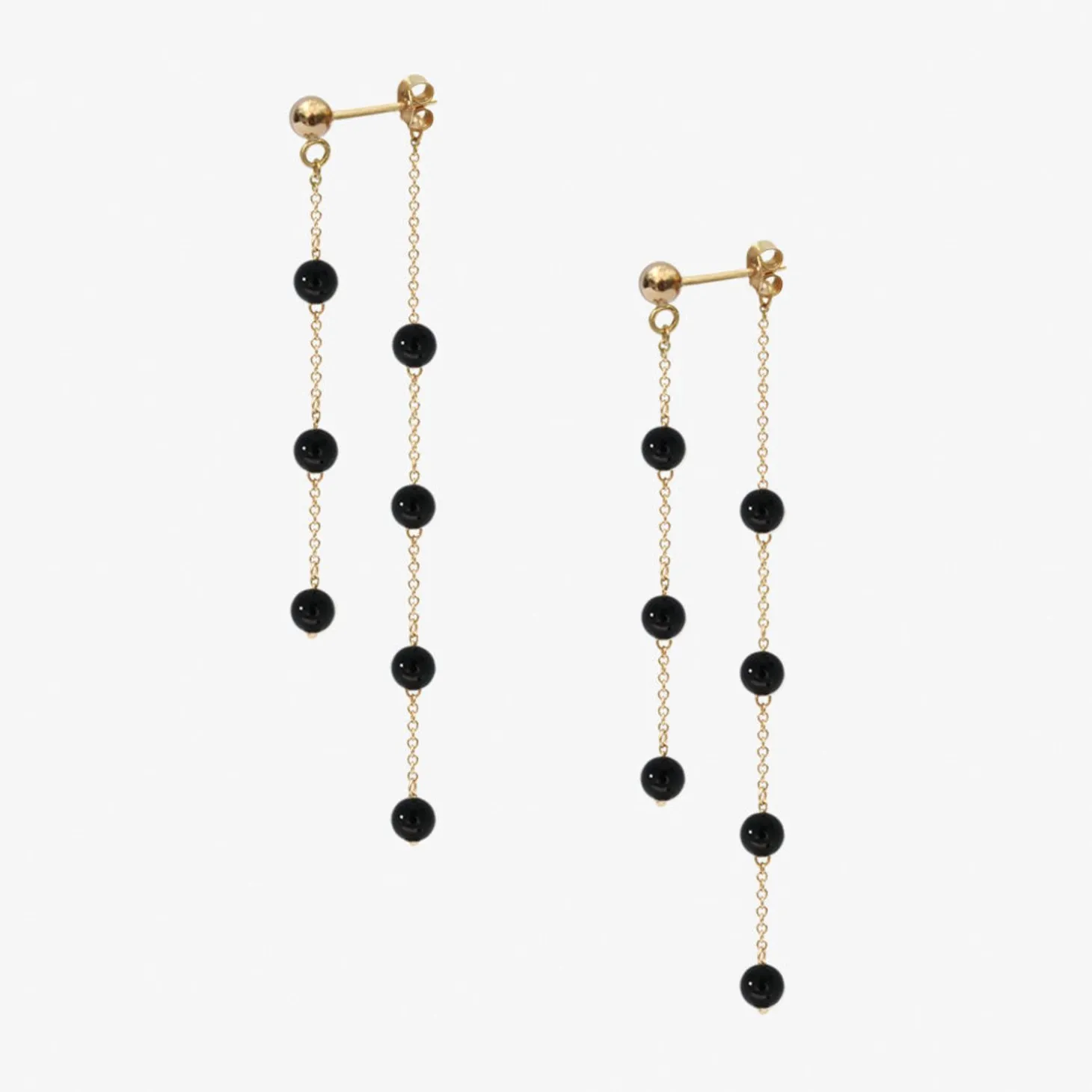 Boba - 18Ct Gold, Black Onyx Bead And Chain Double Earring (Pair)^The Alkemistry Store