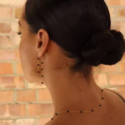 Boba - 18Ct Gold, Black Onyx Bead And Chain Double Earring (Pair)^The Alkemistry Store