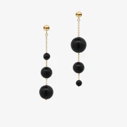 Boba - 18Ct Gold, Black Onyx Bead Bubble Drop Earring (Pair)^The Alkemistry Shop