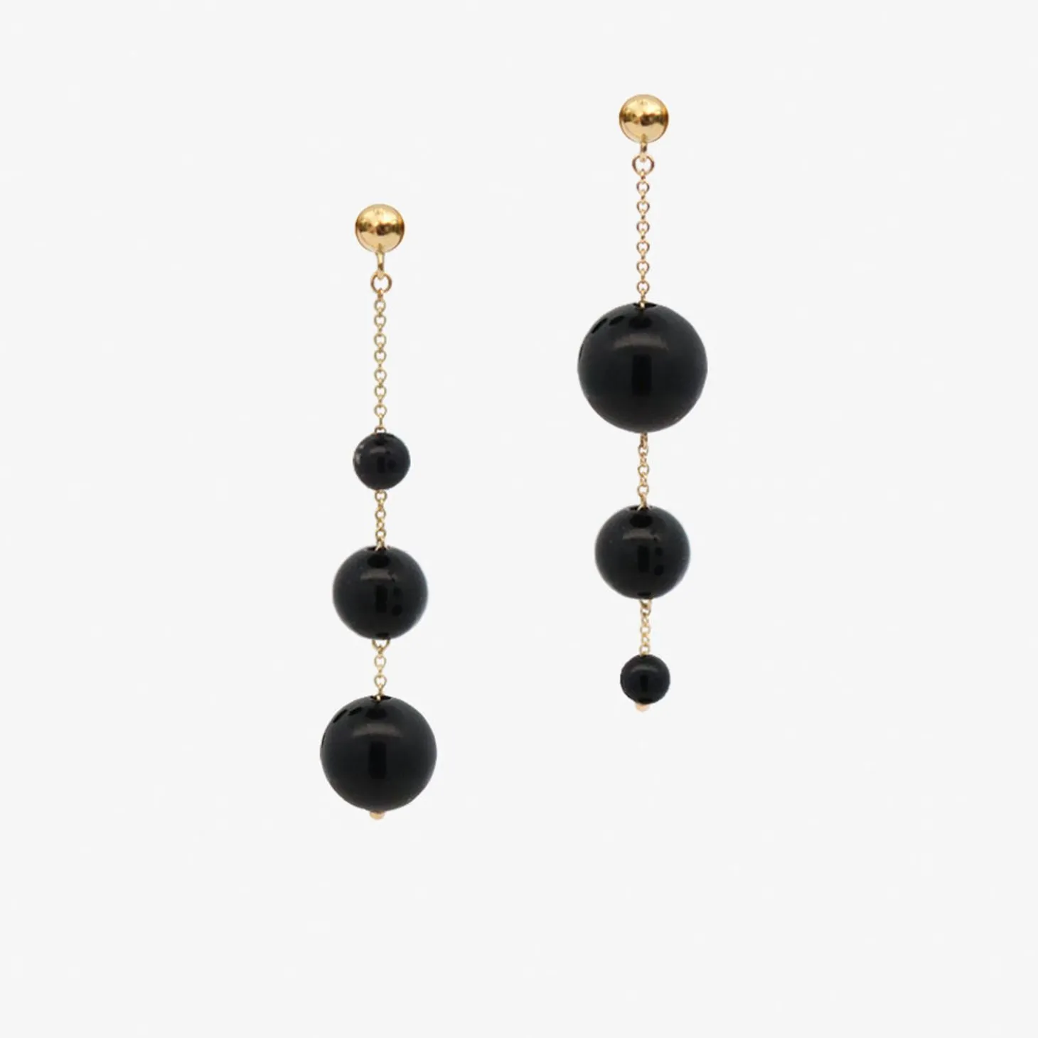 Boba - 18Ct Gold, Black Onyx Bead Bubble Drop Earring (Pair)^The Alkemistry Shop