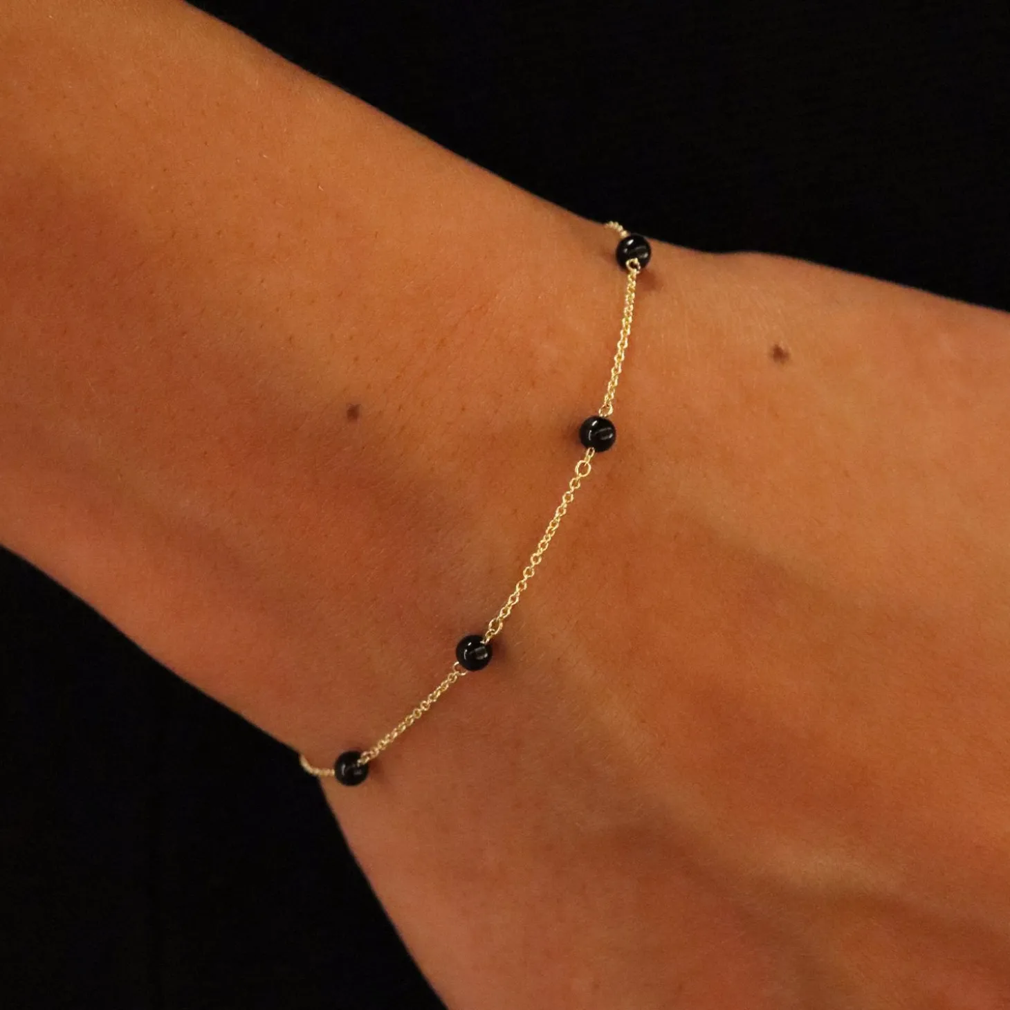 Boba - 18Ct Gold, Black Onyx Bead And Chain Bracelet^The Alkemistry Shop