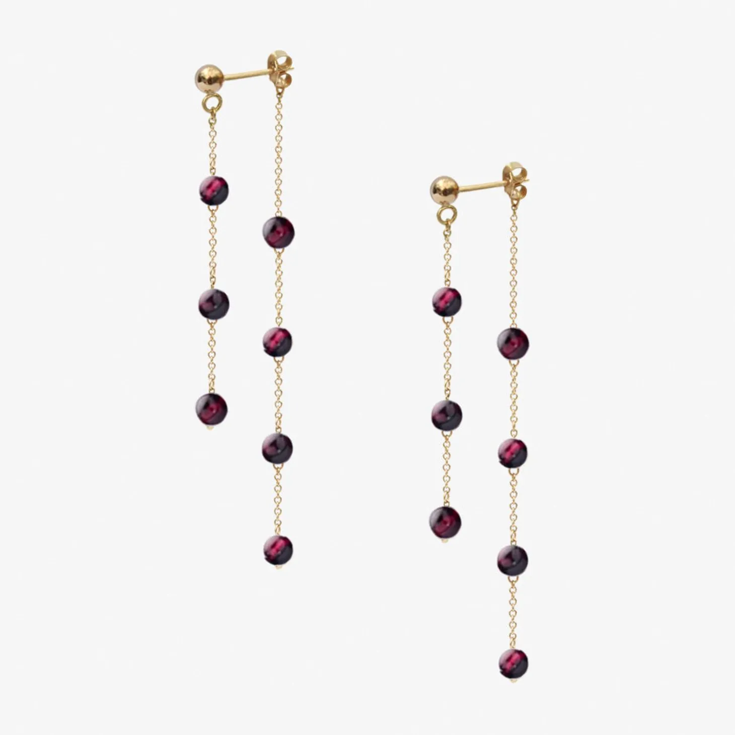 Boba - 18Ct Gold, Garnet Bead And Chain Double Earring (Pair)^The Alkemistry Store
