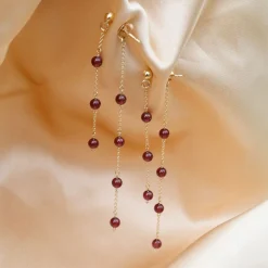 Boba - 18Ct Gold, Garnet Bead And Chain Double Earring (Pair)^The Alkemistry Store