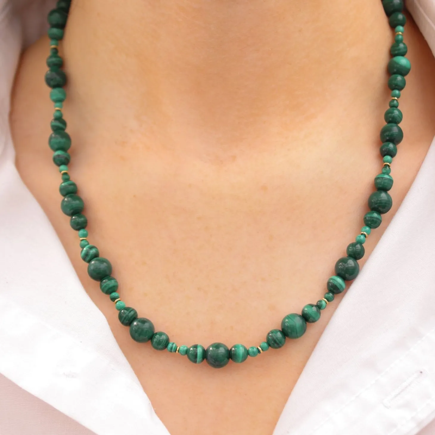 Boba - 18Ct Gold, Malachite Bead Bubble Necklace^The Alkemistry Store