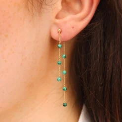 Boba - 18Ct Gold, Malachite Bead And Chain Double Earring (Pair)^The Alkemistry Discount