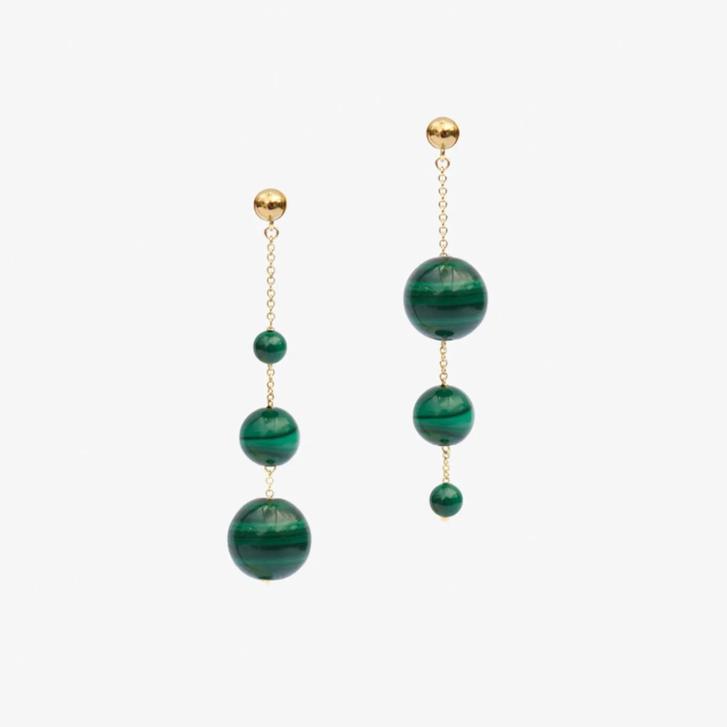 Boba - 18Ct Gold, Malachite Bead Bubble Drop Earring (Pair)^The Alkemistry Outlet