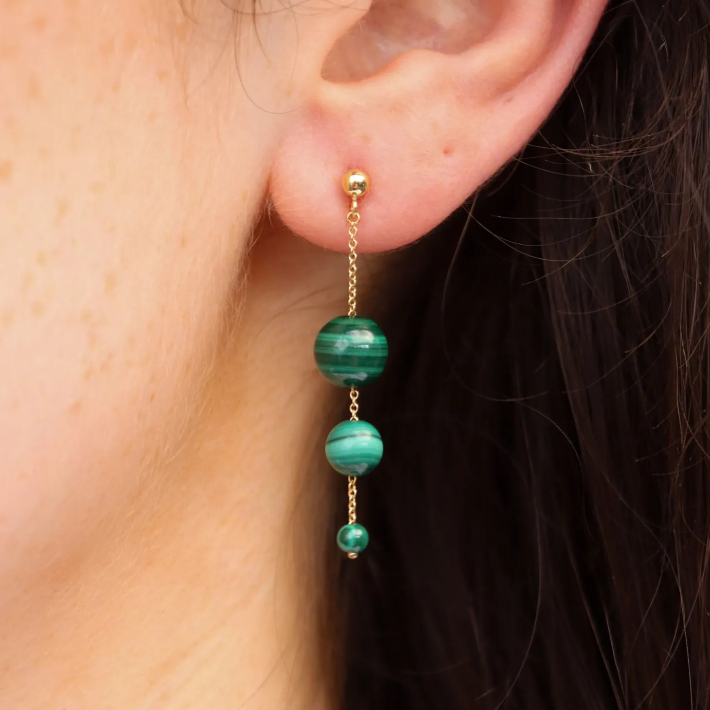 Boba - 18Ct Gold, Malachite Bead Bubble Drop Earring (Pair)^The Alkemistry Outlet