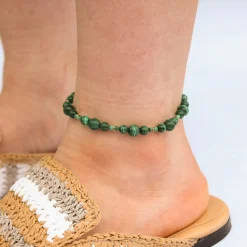 Boba - 18Ct Gold, Malachite Bead Bubble Anklet^The Alkemistry New
