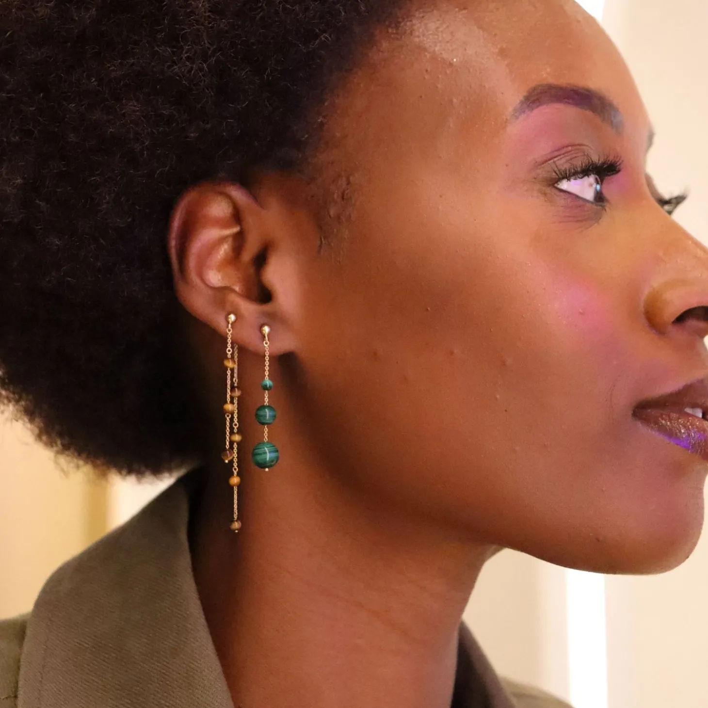 Boba - 18Ct Gold, Tiger Eye And Chain Double Earring (Pair)^The Alkemistry Cheap