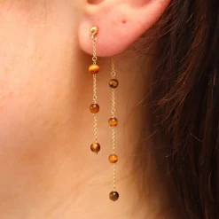 Boba - 18Ct Gold, Tiger Eye And Chain Double Earring (Pair)^The Alkemistry Cheap
