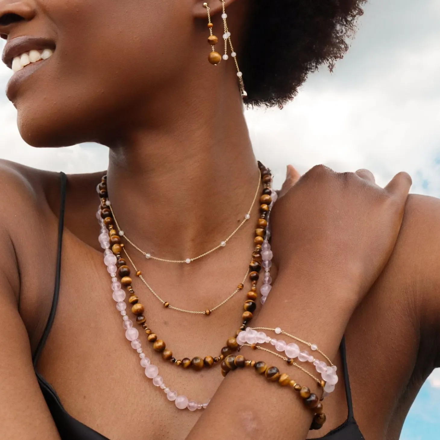 Boba - 18Ct Gold, Tiger Eye Bead Bubble Necklace^The Alkemistry Cheap