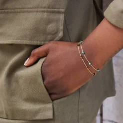 Boba - 18Ct Gold, Tiger Eye Bead And Chain Bracelet^The Alkemistry New