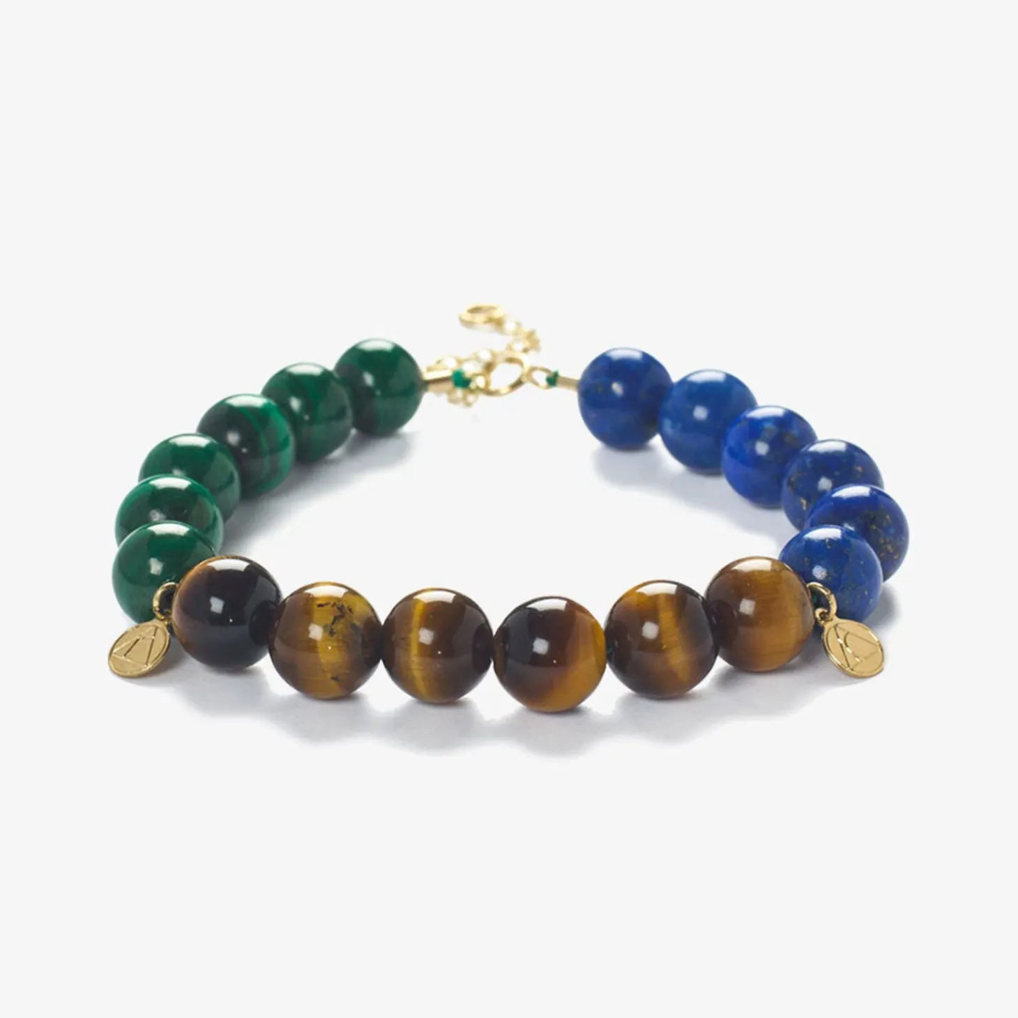 Cinta - 18Ct Gold, Malachite, Tiger Eye And Lapis Bead Bracelet^The Alkemistry Online