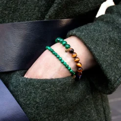 Cinta - 18Ct Gold, Malachite, Tiger Eye And Lapis Bead Bracelet^The Alkemistry Online