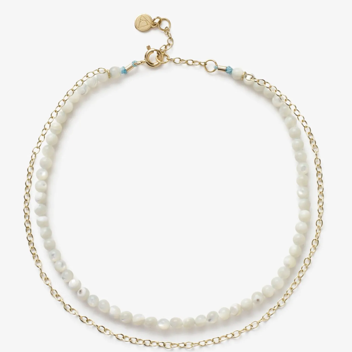 Cinta - 18Ct Gold, Mother Of Pearl Bead And Gold Chain Anklet^The Alkemistry Shop