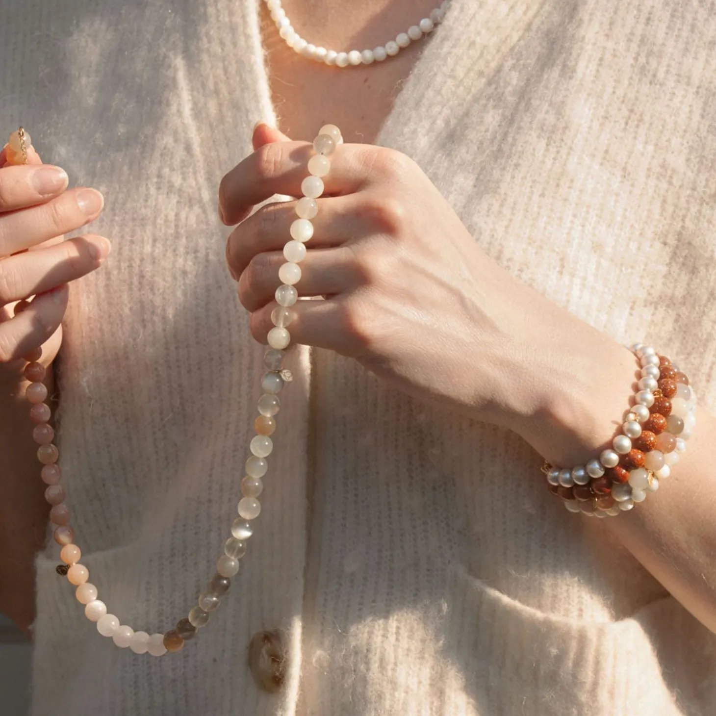 Cinta - 18Ct Gold, Rainbow Moonstone Ombre Bead Necklace^The Alkemistry Clearance