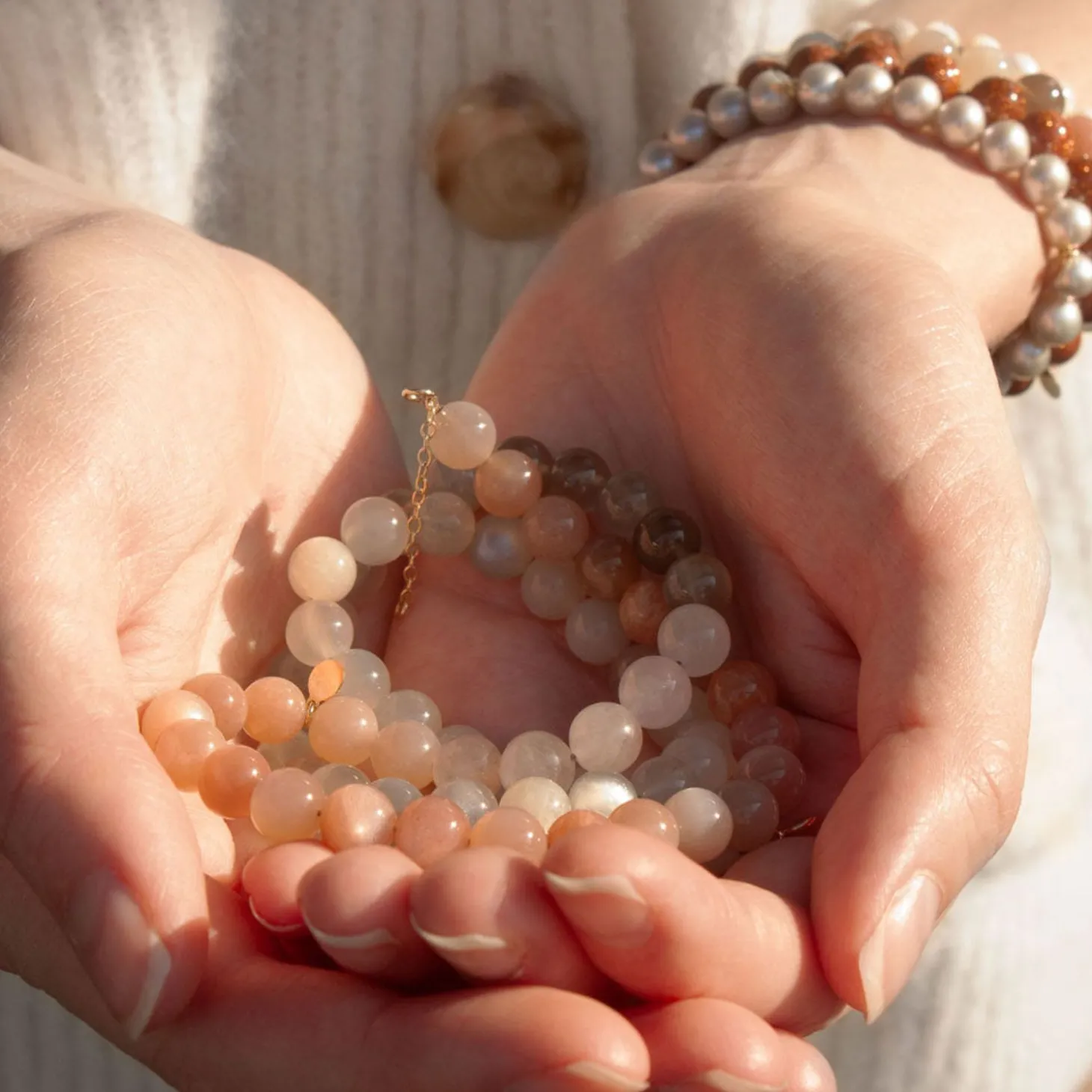 Cinta - 18Ct Gold, Rainbow Moonstone Ombre Bead Necklace^The Alkemistry Clearance