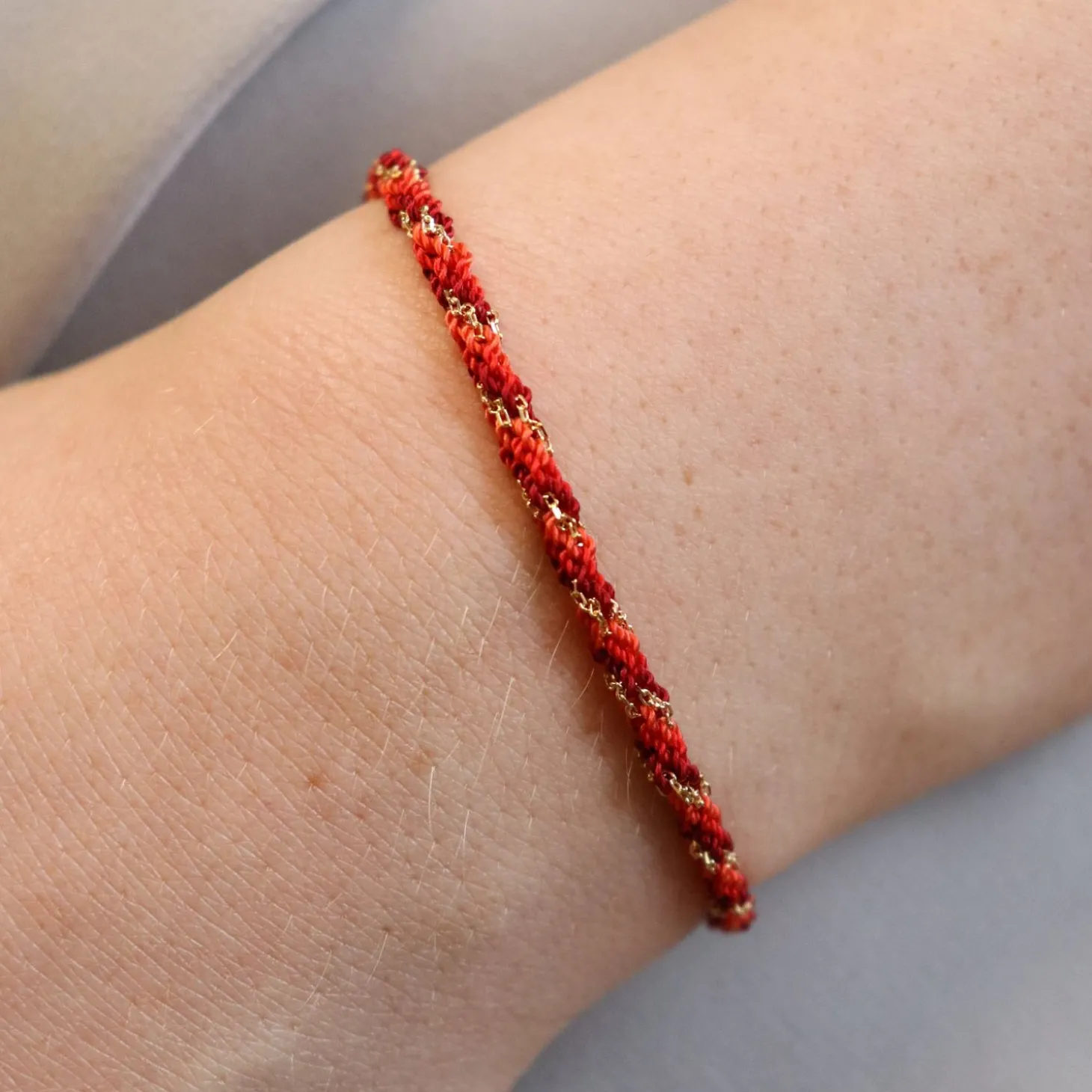 Kumachi - 18Ct Gold, Red Mix Woven Chain Bracelet^The Alkemistry Clearance