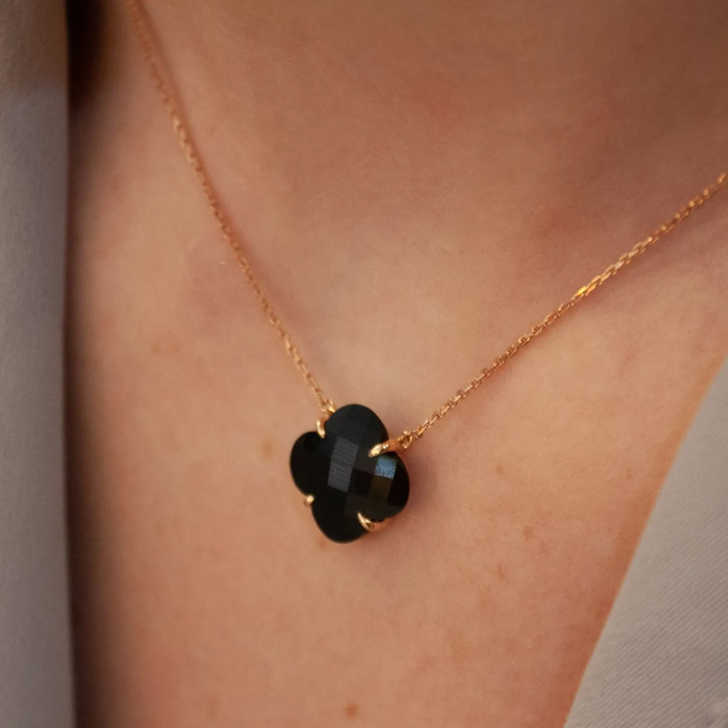 Morganne Bello 18Ct Rose Gold Victoria Clover Black Onyx Necklace^The Alkemistry Store