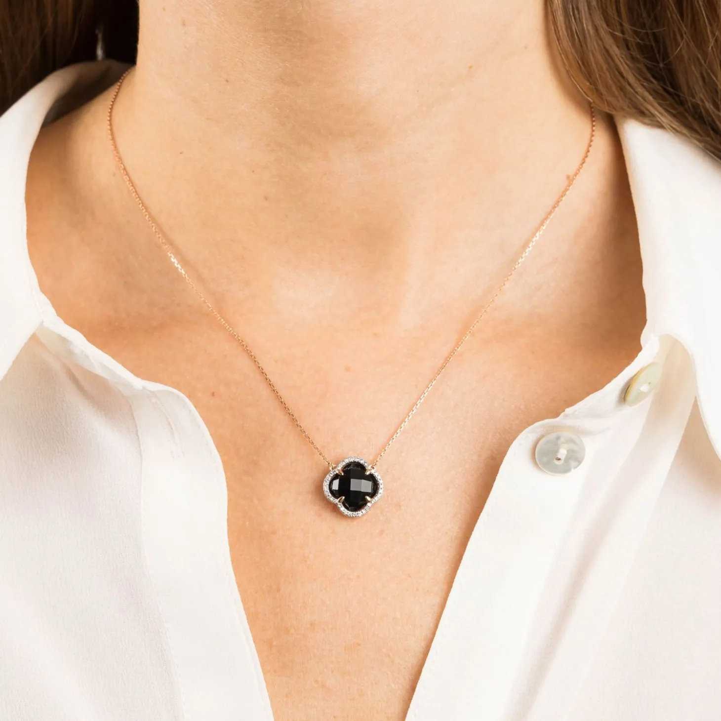 Morganne Bello 18Ct Rose Gold Victoria Diamond Black Onyx Necklace^The Alkemistry Hot