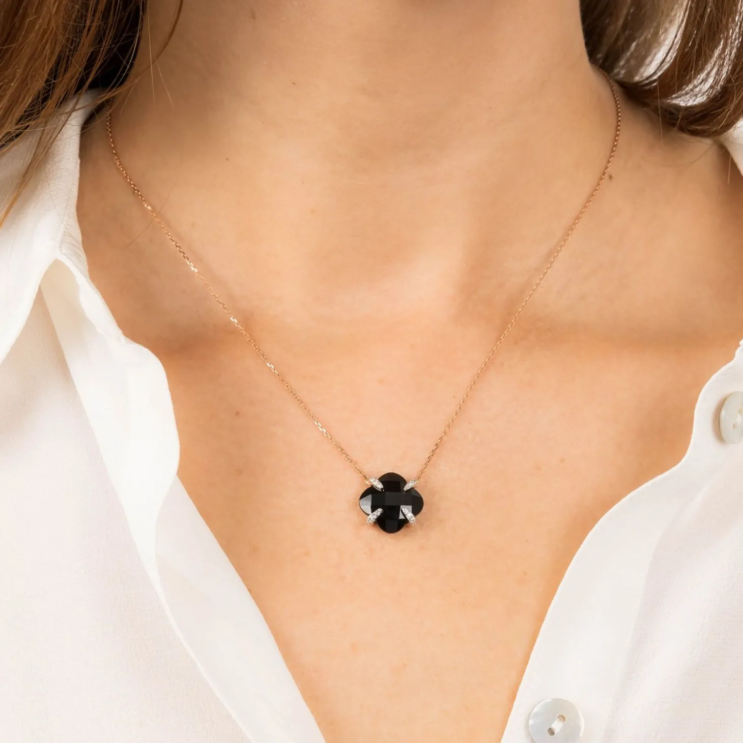 Morganne Bello 18Ct Rose Gold Victoria Black Onyx Claw Diamond Necklace^The Alkemistry Outlet