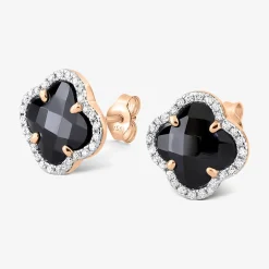 Morganne Bello 18Ct Rose Gold Victoria Clover Black Onyx And Diamond Studs (Pair)^The Alkemistry Best