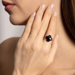 Morganne Bello 18Ct Rose Gold Victoria Clover Black Onyx Ring^The Alkemistry Hot