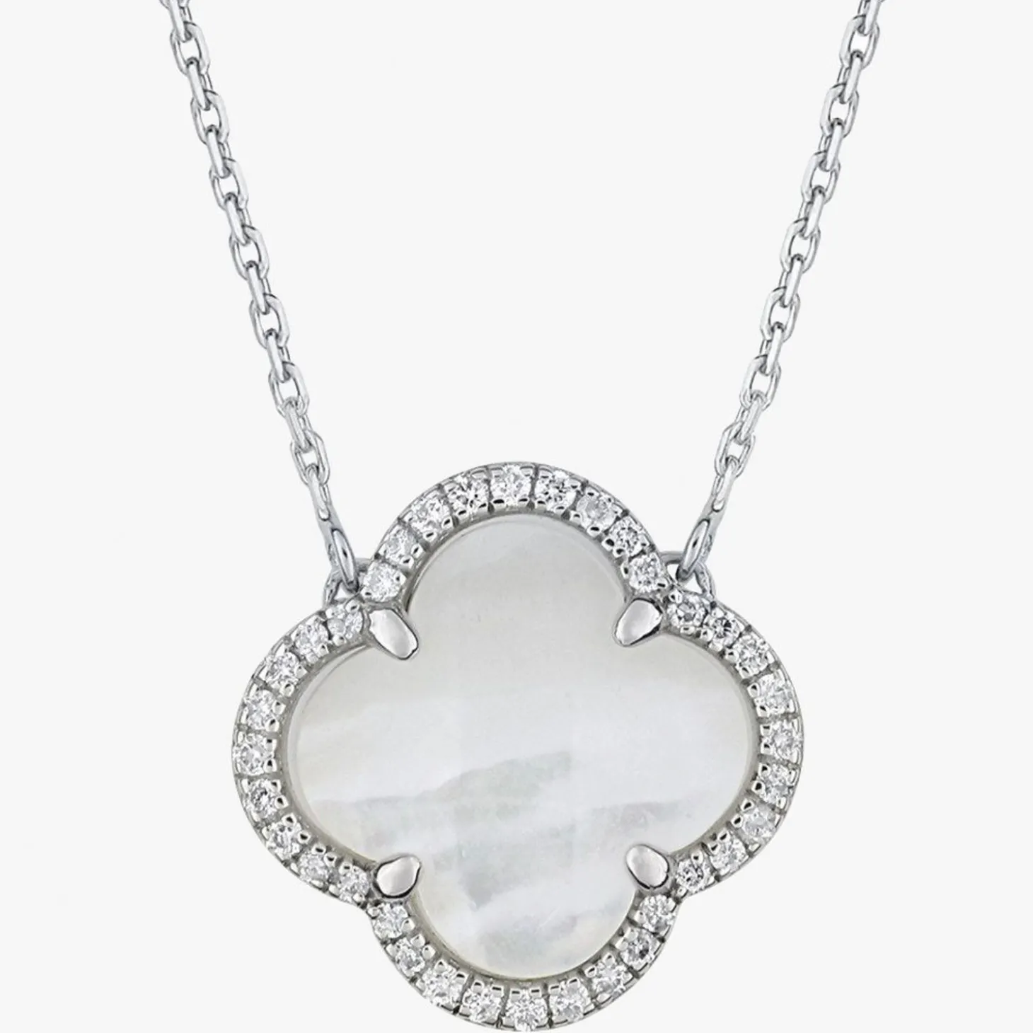 Morganne Bello 18Ct White Gold And Diamond Victoria Clover Mother Of Pearl Necklace^The Alkemistry Hot