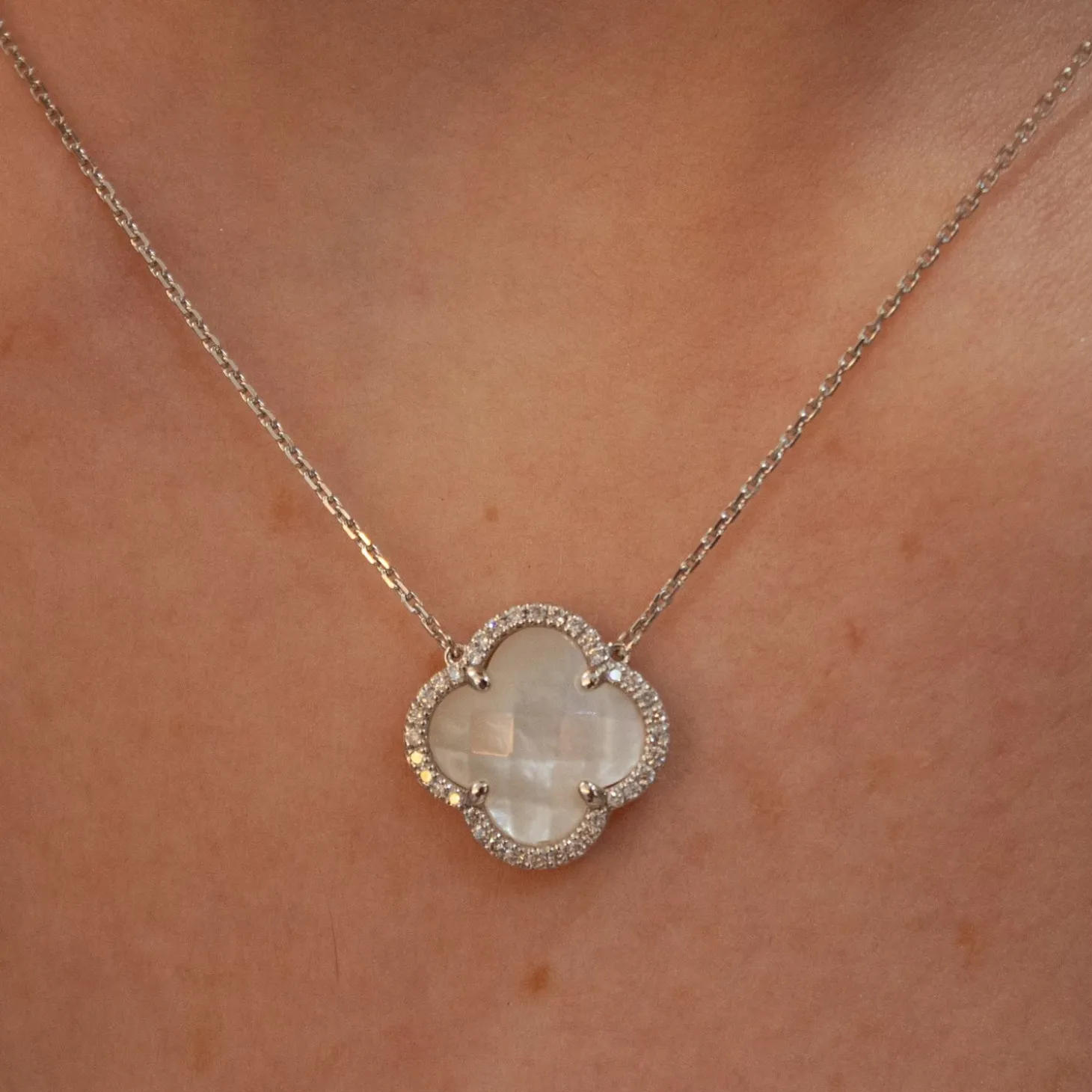 Morganne Bello 18Ct White Gold And Diamond Victoria Clover Mother Of Pearl Necklace^The Alkemistry Hot