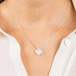 Morganne Bello 18Ct White Gold And Diamond Victoria Clover Mother Of Pearl Necklace^The Alkemistry Hot