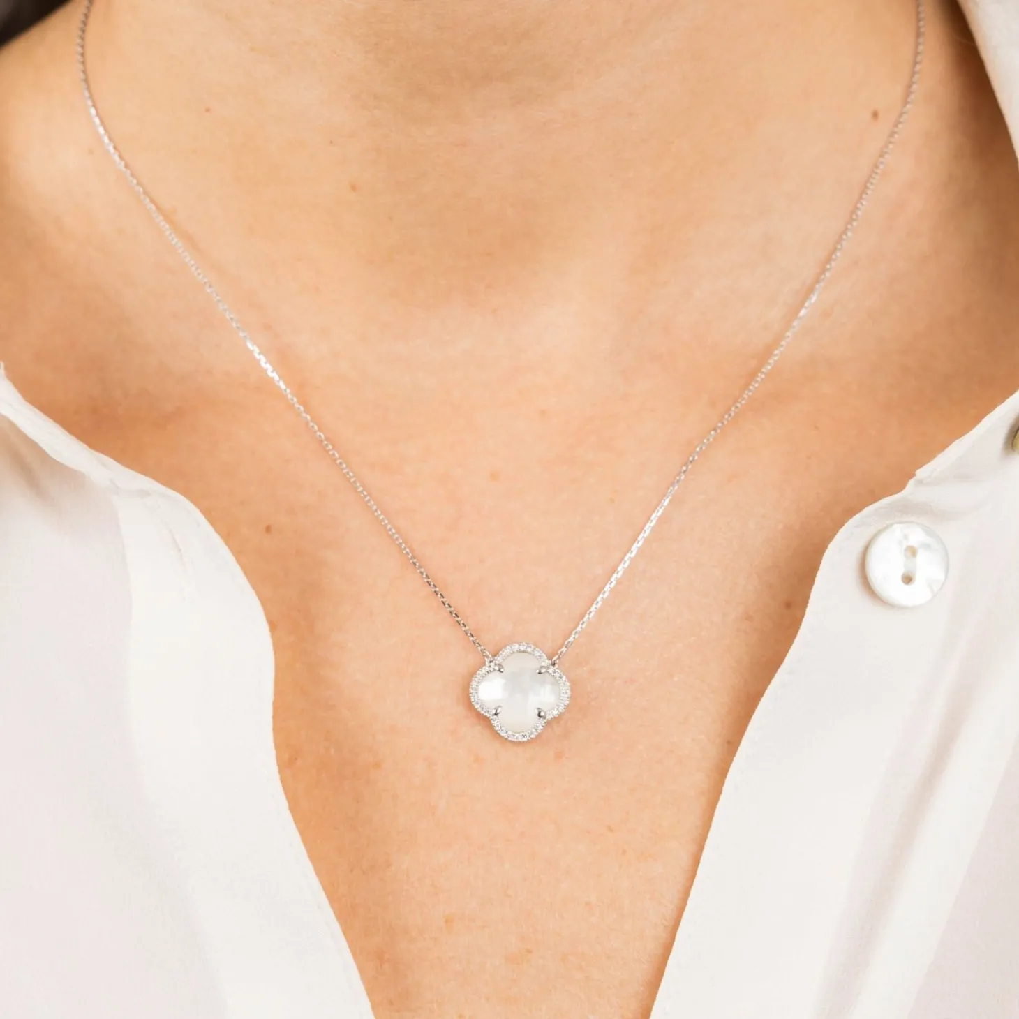 Morganne Bello 18Ct White Gold And Diamond Victoria Clover Mother Of Pearl Necklace^The Alkemistry Hot