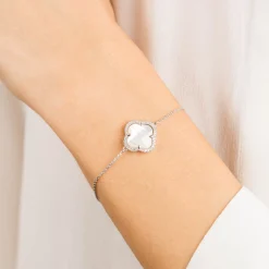 Morganne Bello 18Ct White Gold Victoria Clover Diamond Mother Of Pearl Bracelet^The Alkemistry Best Sale