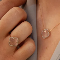 Morganne Bello 18Ct Yellow Gold Victoria Clover Diamond Pink Necklace^The Alkemistry Online