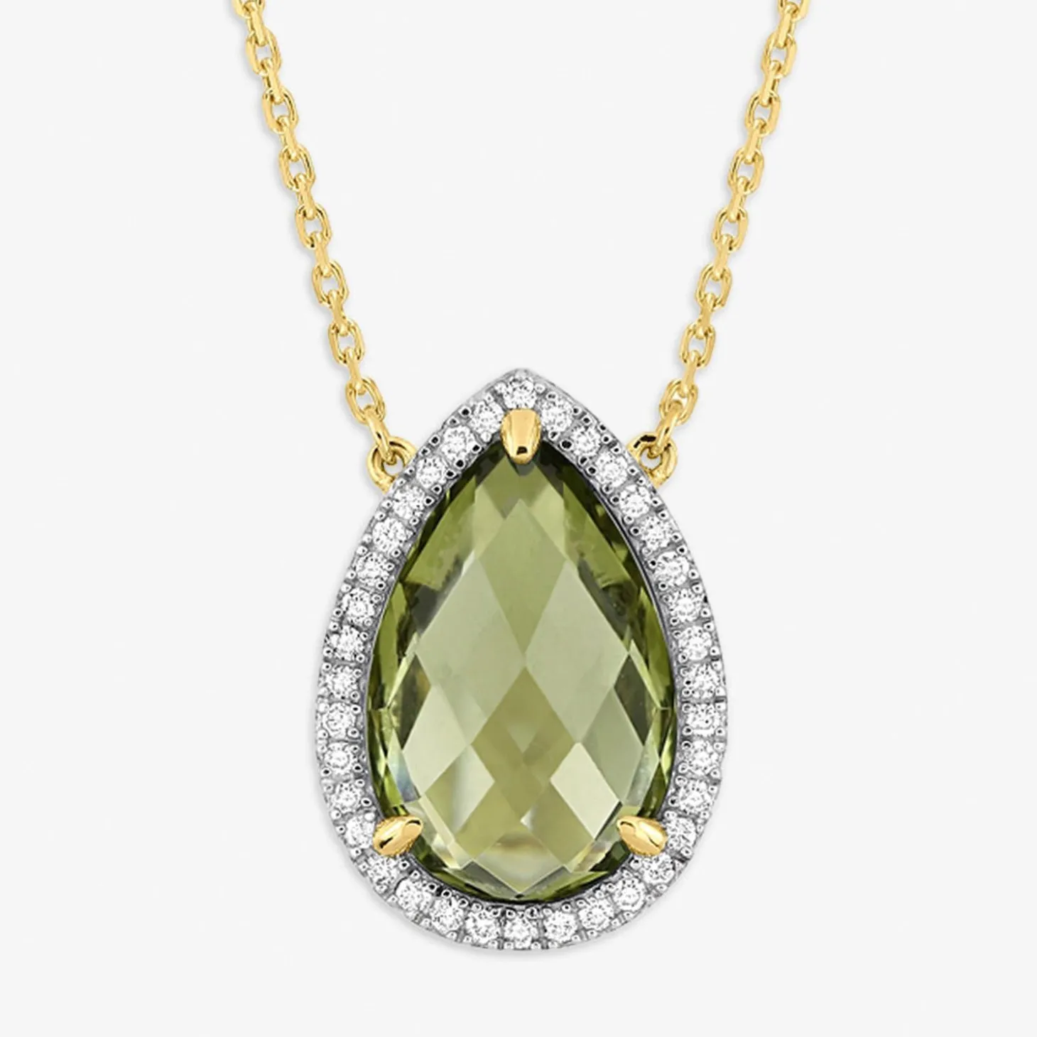 Morganne Bello 18Ct Yellow Gold Alma Pear Olive Quartz Diamond Necklace^The Alkemistry Outlet