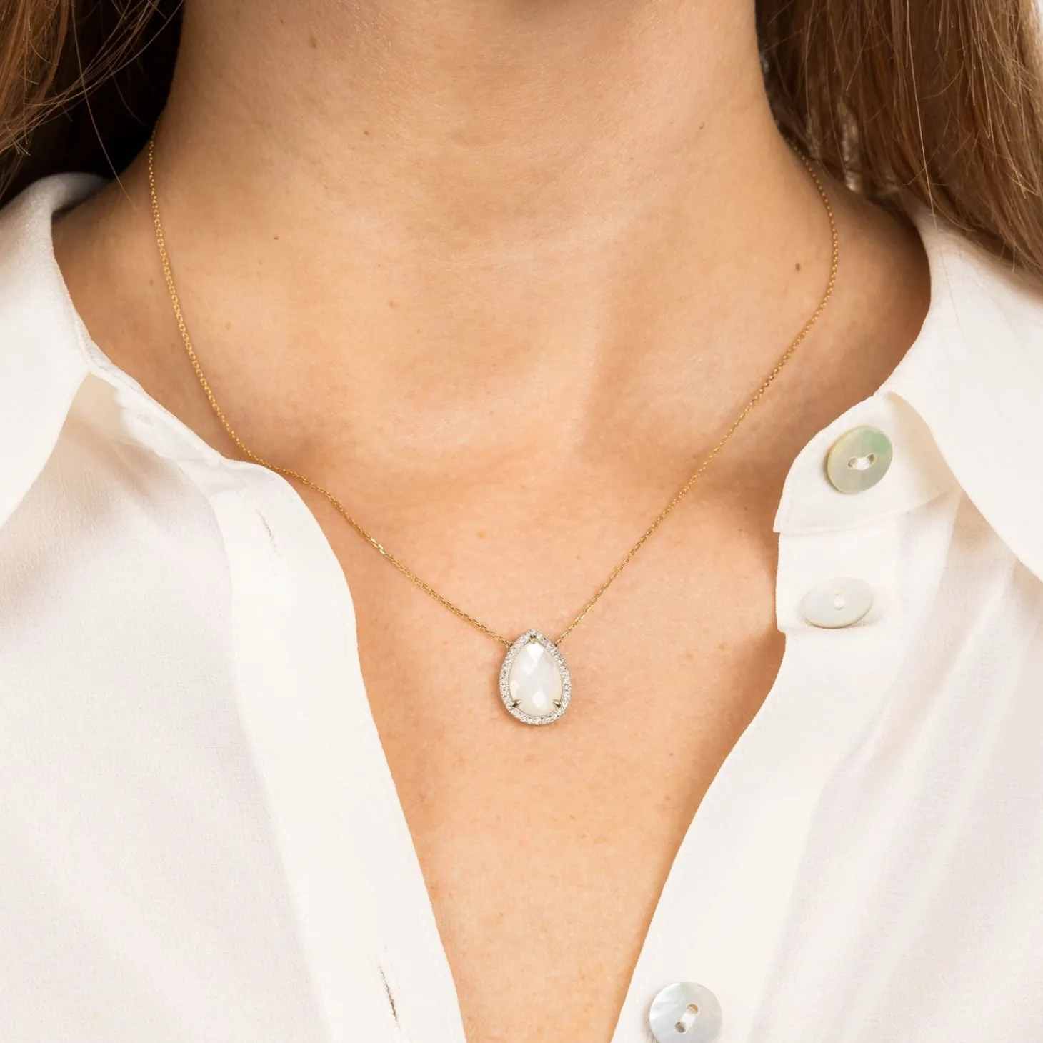 Morganne Bello 18Ct Yellow Gold Alma Pear Mother Of Pearl Diamond Necklace^The Alkemistry Hot